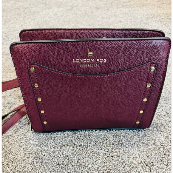 LONDON FOG Handbags - London Fog 100th Anniversary Taylor Studded Crossbody Plum Faux Leather NWT